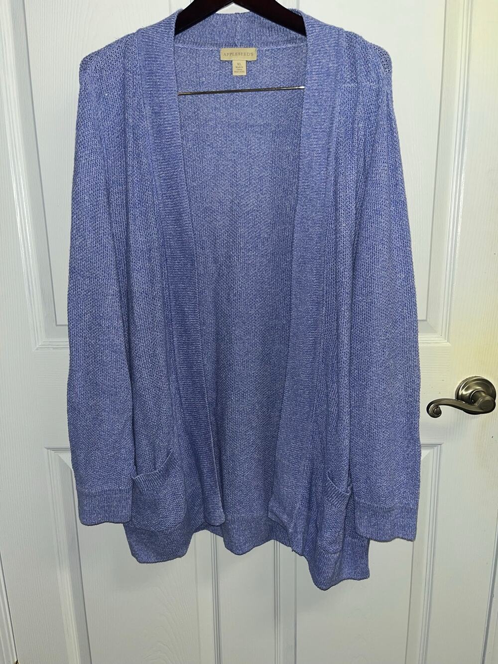 Appleseed's Periwinkle Blue Open Front Cardigan Sweater Linen Cotton Blend XL